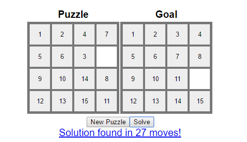 15-puzzle solver simulation
